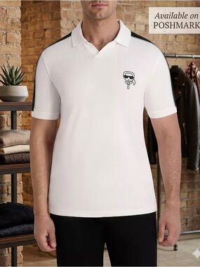 Karl Lagerfeld White Polo with Black Shoulder Stripes